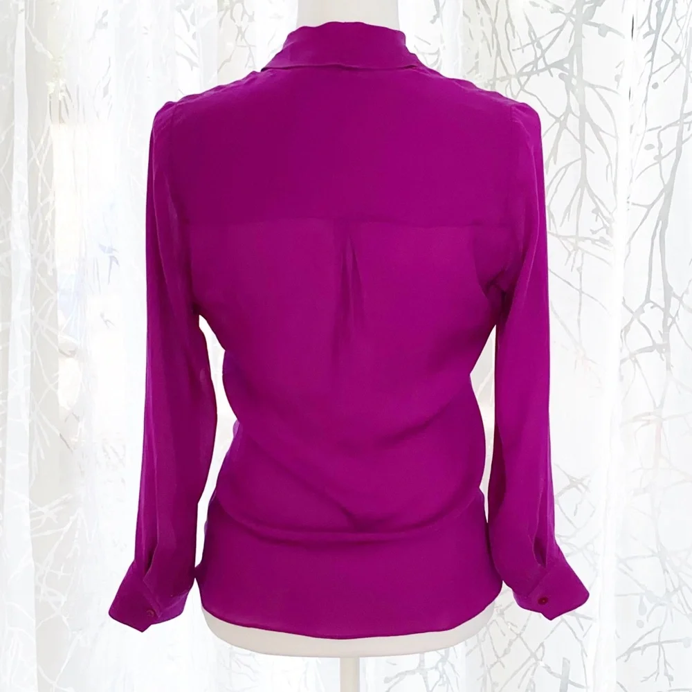 L’AGENCE PURPLE PLUM PLUNGE SILK TWIST FRONT LONG SLEEVE MARIPOSA BLOUSE top - Picture 6 of 12